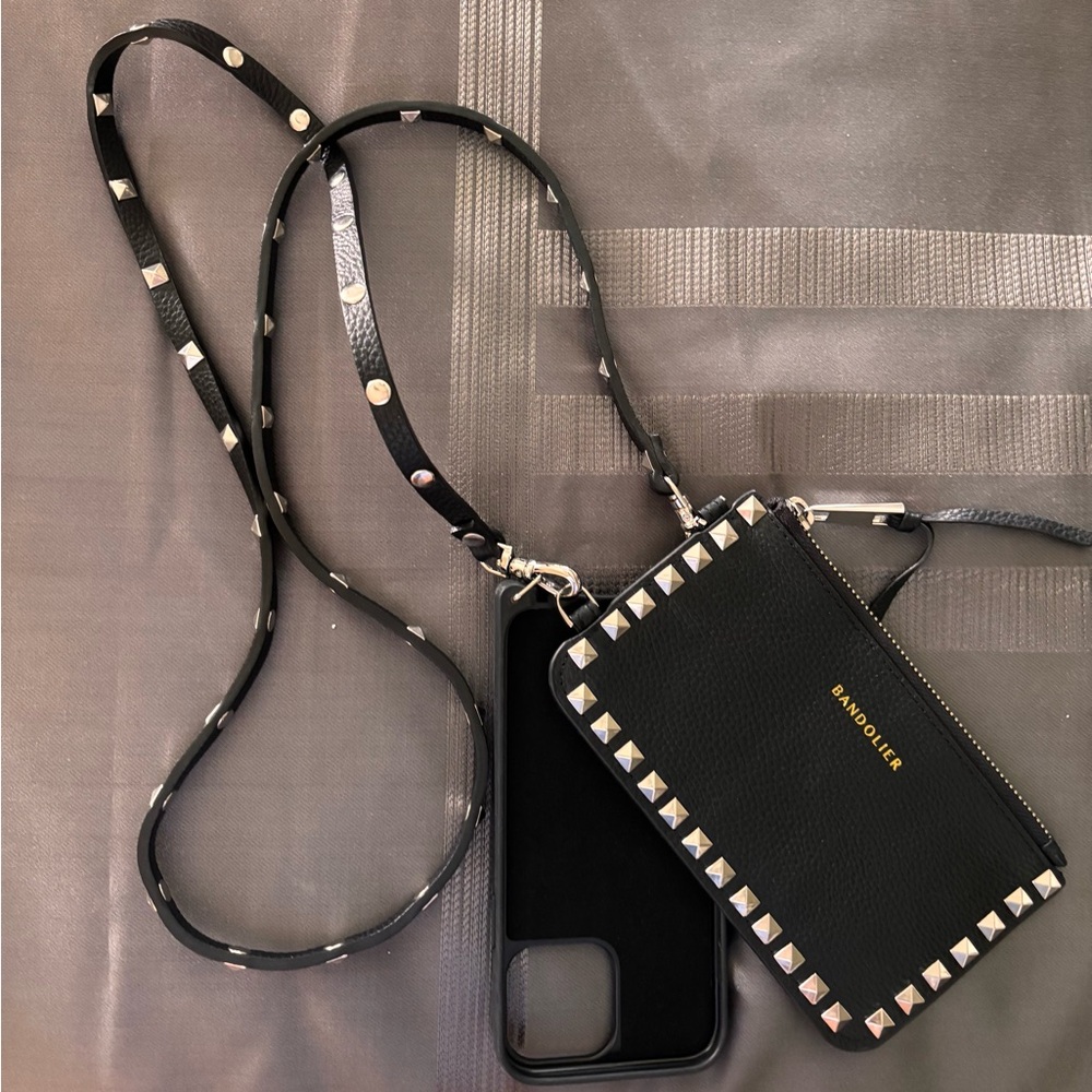 Bandolier Black Crossbody Phone Case and Wallet with Studs